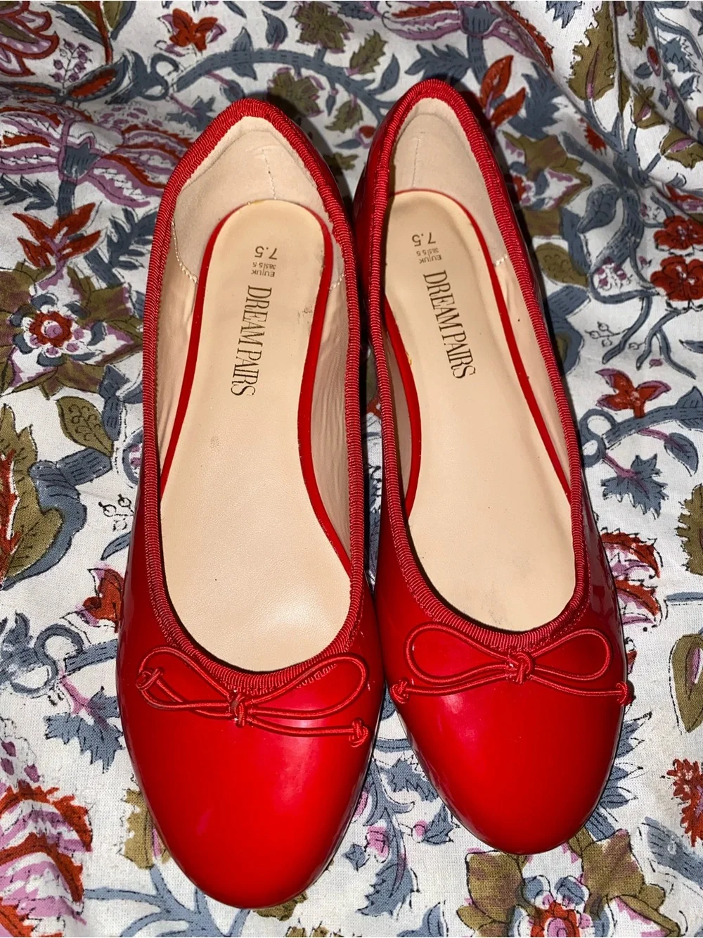 Dream Pairs Red Patent Ballet Flats with Bow and Low Heel